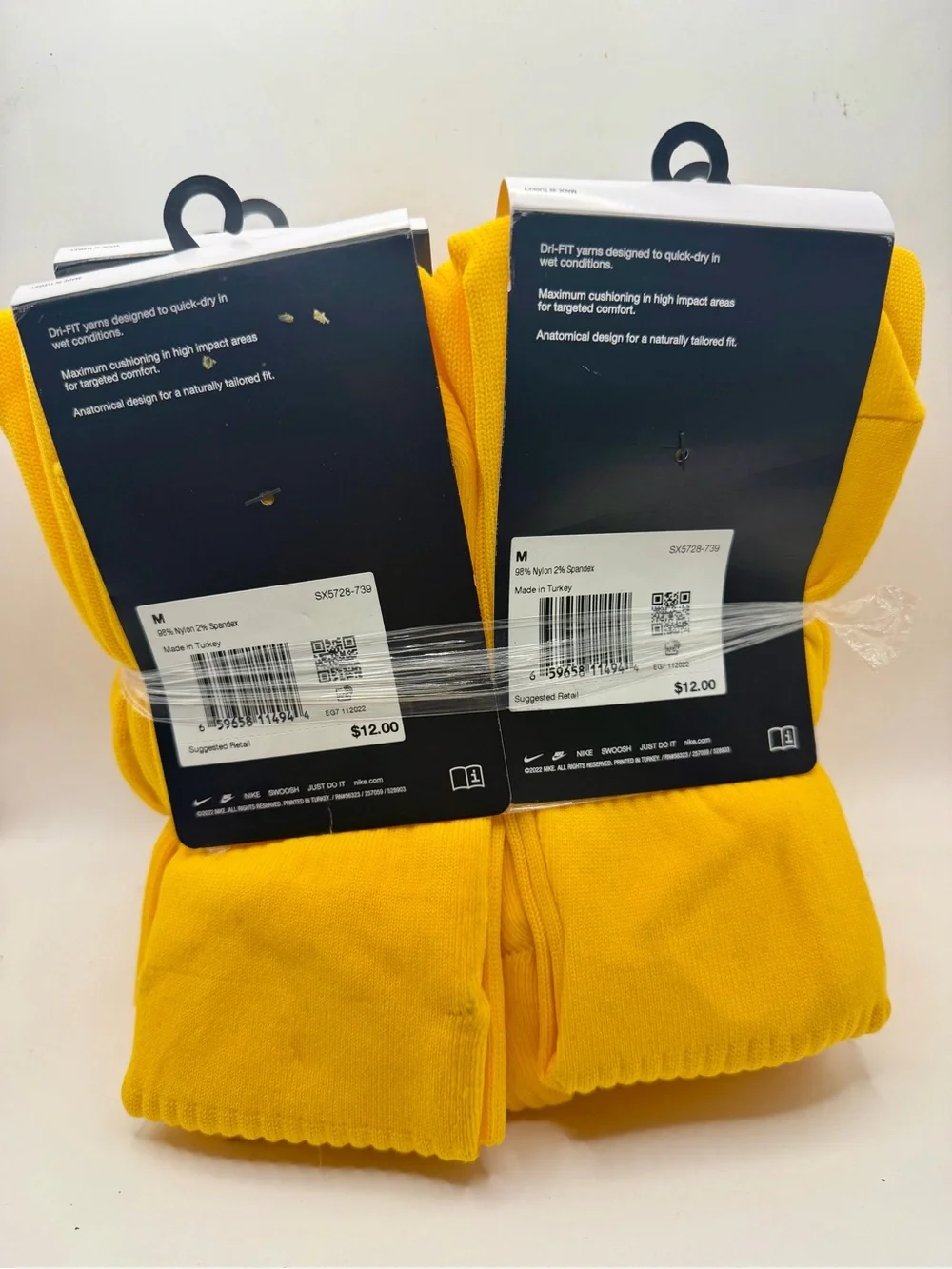8 pair of Nike Yellow Men's Athletic Socks with Black Swoosh